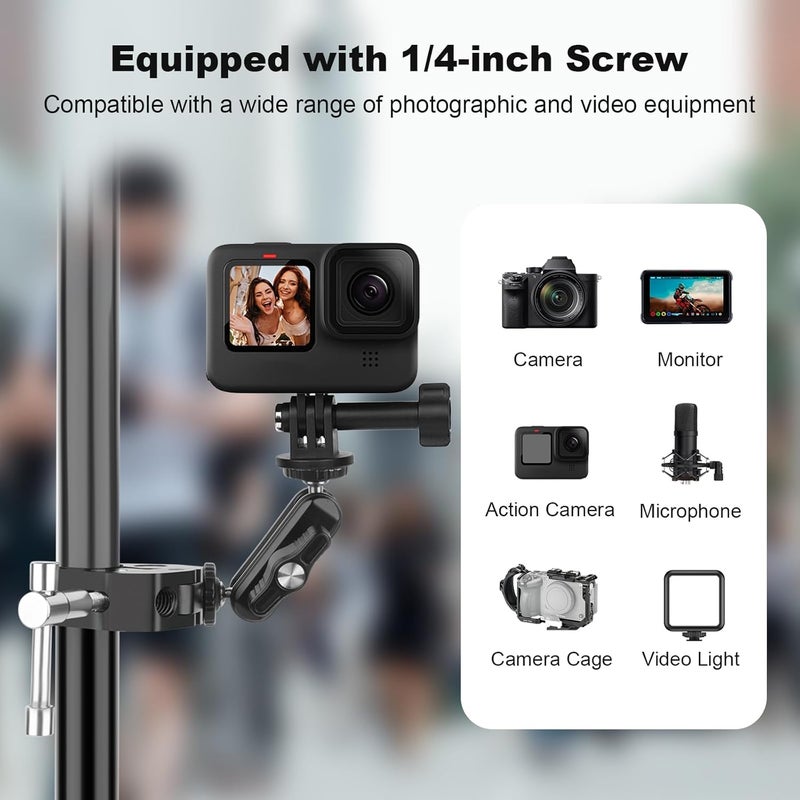 Mechrig Dual Ball Head Magic Arm Adapter with 1/4" Screw & Anti-Slip Grip - Aluminum Alloy Camera Rig Accessory for DSLR/Monitor/LED Light (67002) - Image 2